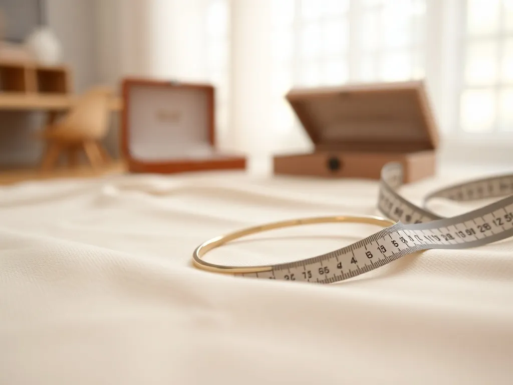 Delikatna bransoletka obok miarki w centymetrach, ilustrująca sposób dobrania właściwego obwodu nadgarstka.